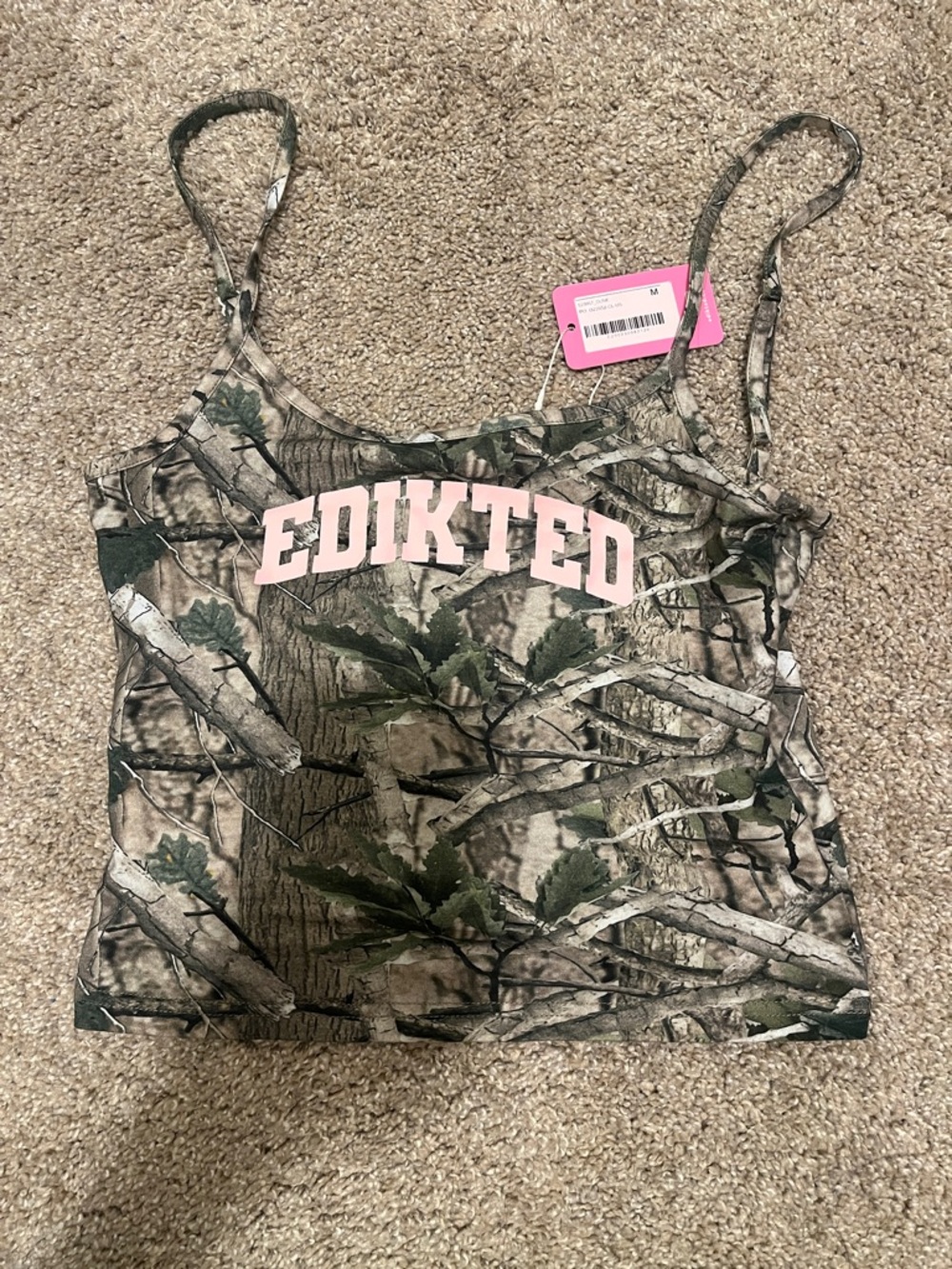 Edikted Camo Crop Tank with Pink Logo
